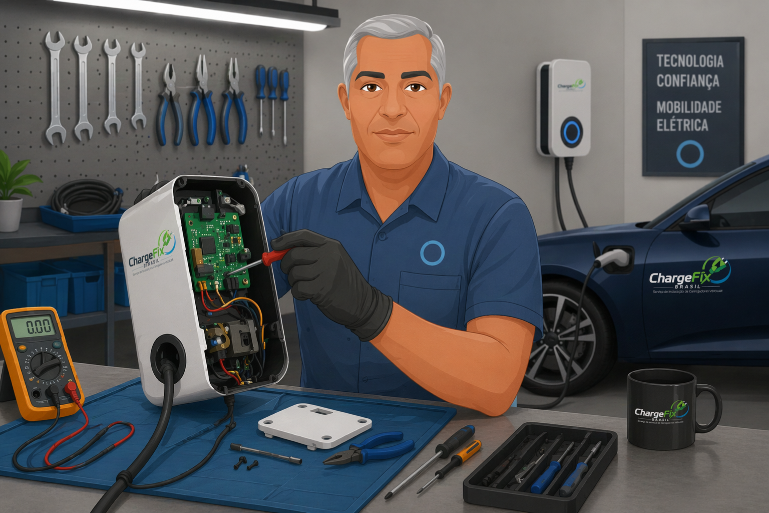 Técnico em manutenção de carregador EV